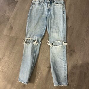Zara Light Blue Ripped Straight Leg Jeans